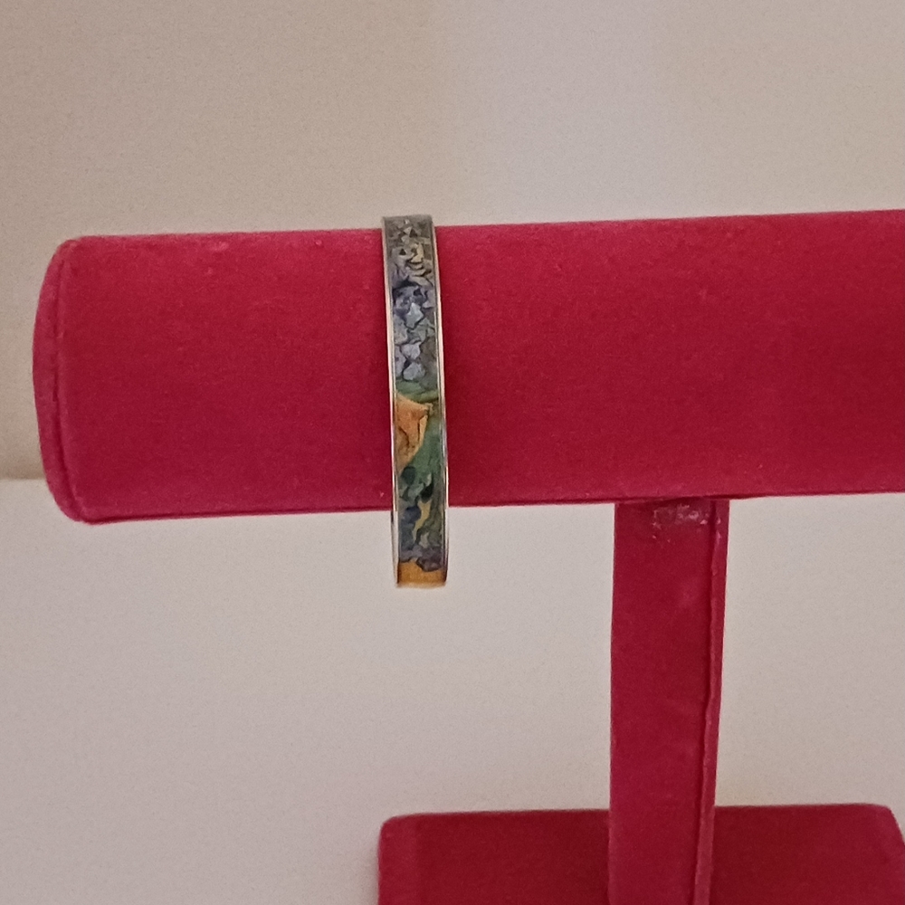 Erwin Pearl Rhodium Plated & Enamel Van Gogh "Irises" Bangle